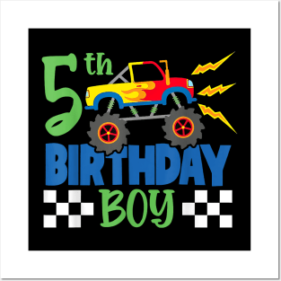 5 Year Old 5th Birthday Boy Monster Truck Car Posters and Art